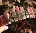 Pink crystal crown with bronze butterfly and bird skull on a vintage headband - Butterfly Raven Skull Style / Pink Strawberry Quartz/Antique Bronze Wire