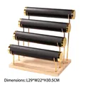 4-tier black leather and gold metal jewelry stand with solid wood base, 29x22x30.5cm - Four Layer Gold Bangle Stand-Black Leather