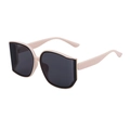 Occhiali da sole squadrati oversize con montatura beige e lenti protettive grigio scuro - Beige Solido Grigio Pieno