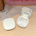 Internal view of a white portable contact lens case set with mirror and wearing tools - White