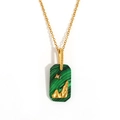 Vintage 18K gold plated stainless steel necklace with a green malachite square pendant - Alpine Style