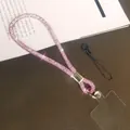Luxe roze strass telefoon polsbandje met transparante connector voor extra veiligheid - Polsstijl Cijfer-8 Strass Koord + Transparante Patch + Klein Koord / Roze
