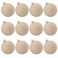 Set di 12 palline di Natale beige in velluto floccato con ganci per l'albero - 6cm-12 Pezzi / Beige