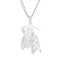 Hip hop silver grim reaper scythe pendant necklace made of durable stainless steel - Silver with Curb Chain