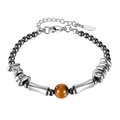 Titanium steel bracelet with colorful volcanic stone beads and bamboo-style chain link - S2010 Bamboo Link Tiger Eye Bracelet