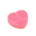 Pink heart-shaped silicone makeup brush cleaning mat with various texture zones - Heart-shaped Dry Cleaning Box / Watermelon red