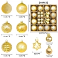 44-piece set of festive gold Christmas balls and star ornaments in a kraft paper gift box - Gold