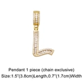 Detailed size view of gold iced out letter L pendant with zircon stones 3.8x1.7cm - Letter L Pendant