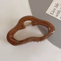 Brown translucent wave-shaped hair claw clip made of resin with gold metal spring - 11.5CM Cloud / Brown