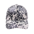 Detail of leopard print baseball cap featuring high-quality PU leather and metal logo buckle - Black White Dynamic Leopard (Series A-03)