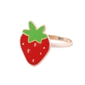 Close-up of strawberry napkin ring with red enamel finish and golden metal base - Red Strawberry