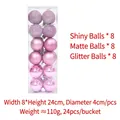 24-piece 4cm pink Christmas ball set with shiny, matte, and glitter finishes in a tube - 4CM Pink (24pcs)