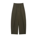 Pantaloni a palloncino plissettati a vita alta da donna in verde oliva scuro largo - S / Verde Militare