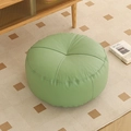 Sage green round faux leather pouf ottoman with a stitched pumpkin-style design - Technical Fabric / Round / EPS 40x40x15cm / Mint Green