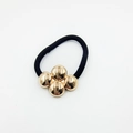 Elegant black elastic hair tie with four polished golden spherical beads - 4 Golden Beads Decoration (Hair Tie 61)