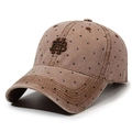 Vintage washed cotton baseball cap in khaki with black polka dots and 3D embroidery - Adjustable / Coffee