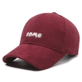 Corduroy baseball cap in burgundy with white some letter embroidery and a retro style - Adjustable / Red