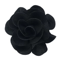 Detailed close-up of a handmade 7cm black bubble crepe fabric flower with layered petals - No.20 Black