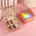 Portable holographic rose gold jewelry box with tiered storage compartments - Laser Pastel Pink / 10*10*5