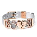 Silver stainless steel mesh bracelet with rose gold Best Friend heart charms - F-Rose Gold (BEST FRIEND Red Heart)