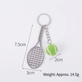 Porte-clés mini raquette de tennis avec pendentif balle verte en métal argenté - 2cm Petit / Raquette Argent + Balle Vert Foncé 2cm