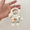 White plush astronaut keychain with colorful foam balls inside transparent helmet - Space Bear Off-White With Bead Chain