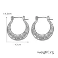 Silver geometric U-shaped hoop earrings with hammered texture and snap closure - Hammered Texture Style (F1282) / Steel