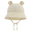 Infant pure cotton bucket hat with cute rabbit ears and chin strap in off-white finish - Beige