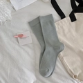 Classic grey crew socks featuring fine ribbed texture for women, stylish minimalist style - One Size / Light Gray
