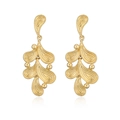 Elegant 18K gold-plated abstract wave leaf drop earrings with textured metallic finish - Multi-layer Wavy Leaf Style (CE00237YS)