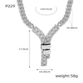 Zilveren Y-vormige roestvrijstalen ketting met honingraatschakels en pavé zirkonia - Y-vorm Geometrische Holle Hanger Ketting (P229-钢色项链-45+5cm)