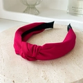 Minimalist red knotted fabric wide headband with textured twill finish for women - Burgundy