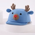 Close-up of blue baby baseball cap with 3D reindeer antlers and soft embroidered face - 45-48cm / Blue