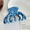 Blue marble texture acetate hair claw clip for elegant ponytail styling and bun hold - 10cm / 4mm / Floral Blue