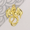Vintage golden alloy dragon pendant with intricate wing details for DIY jewelry making - Gold