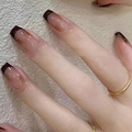 Uñas postizas degradado francés marrón café, forma cuadrada larga con acabado brillante - Estilo Ombré Francés Chocolate (Y-288) / Tipo de Pegamento
