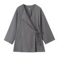 Women's minimalist dark grey side-tie long sleeve cardigan top in size S flat lay - XS / Tie-Front Top / Gray