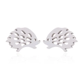 Minimalist silver hedgehog stud earrings with hollow design and polished metallic finish - 069 Series (Hollow Hedgehog) / Steel