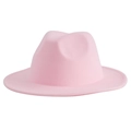 Classic light pink wide brim wool fedora hat with indented crown and smooth texture - M (56-58cm) / Pink