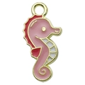 Pink enamel seahorse pendant charm with gold metal frame for DIY jewelry making - Seahorse