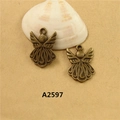 Pair of antique bronze angel wing charms with embossed texture for DIY jewelry making - A2597 Vintage Relief Angel
