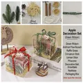 Christmas apple gift box set with ribbons, pine cones and festive decorations - DIY Decoration Material Pack - Green Ribbon