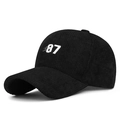 Retro schwarze Cord-Baseballkappe mit weißer 87er-Stickerei und gebogenem Schirm - Verstellbar / Schwarz