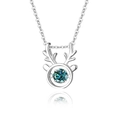 Elegant s925 silver elk antler necklace with a vibrant blue moissanite pendant - 925 Silver / White Gold With Blue Green Moissanite (FDTD-010)