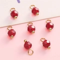 DIY jewelry 4mm red faceted glass bead pendants with gold metal rings for handmade bracelets - Red Round Bead