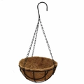 Hanging metal wire planter with natural coco fiber liner and sturdy black metal chains - Earth Basket