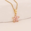 Close-up of pink zircon flower pendant on a gold geometric necklace for women - Small Flower (5#小花朵)