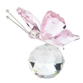 Pink faceted crystal butterfly ornament on a clear glass base for home decoration - Pink