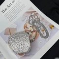 Sparkling silver rhinestone round evening bag with a detachable metal chain strap - Silver Octagon Big Rhinestone