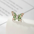 Franse vintage vlinderring van titaniumstaal met groene en champagnekleurige zirkonia - Groene Vlinderstijl (A534-2) / Groen (Per stuk)